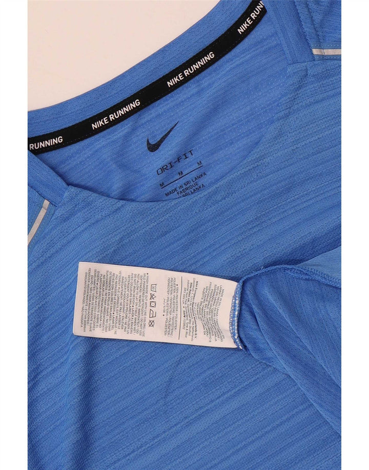 Nike Mens Dri Fit Camiseta Top Médio Azul Listrado Poliéster