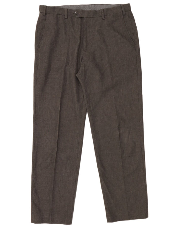 Calça masculina de terno regular cônico Marks & Spencer W36 L31 poliéster cinza