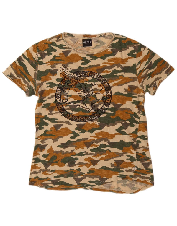 Guess Mens Graphic T-Shirt Top Small Khaki Camouflage Cotton
