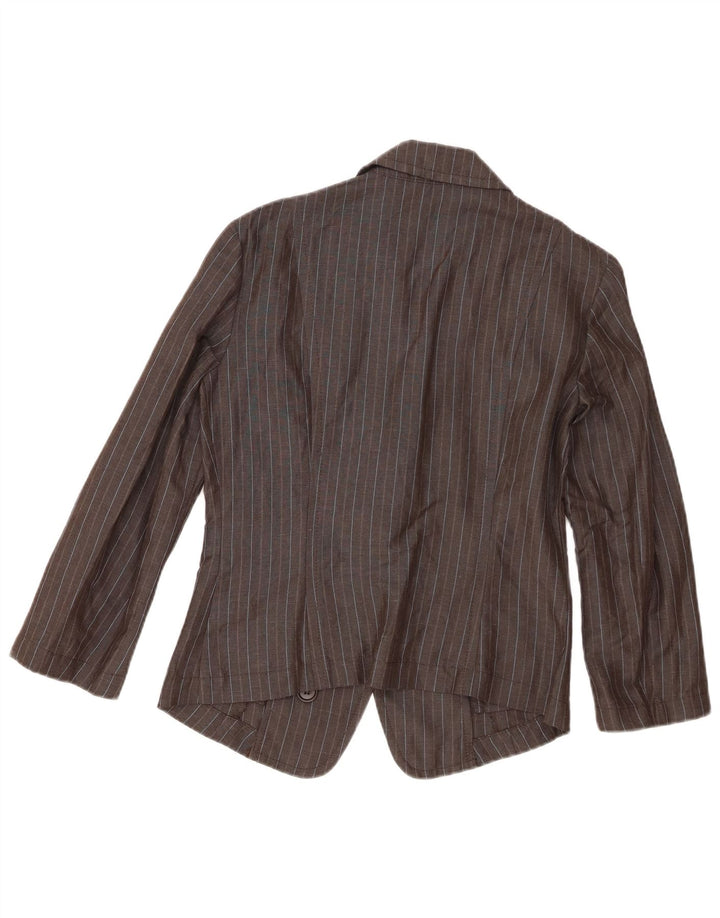 Jaqueta blazer feminina de 2 botões Benetton IT 44 Viscose listrada cinza médio