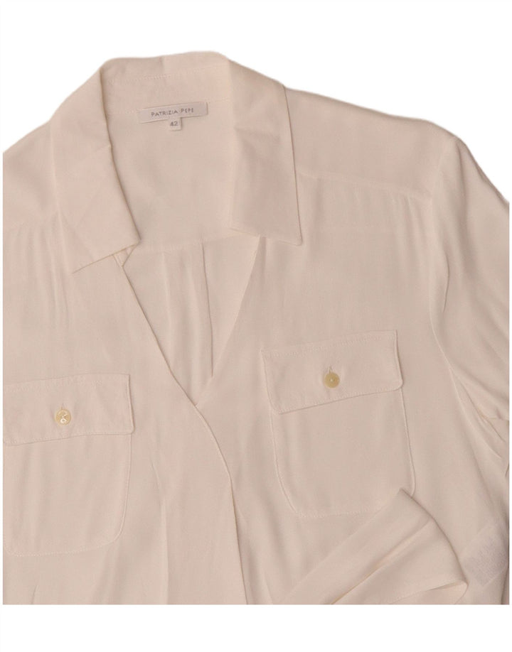 Patrizia Pepe Blusa feminina manga curta com gravata frontal IT 42 médio branco