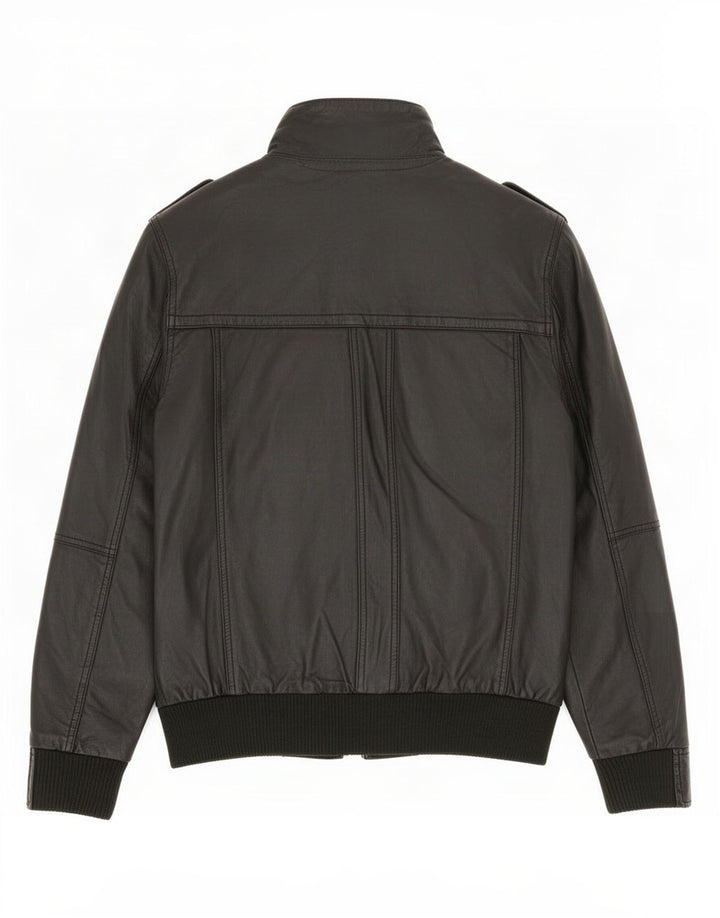 Jaqueta de couro militar masculina de banco UK 38 médio preto