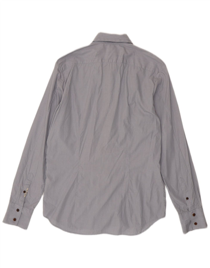 Camisa masculina diesel grande listrada azul de algodão