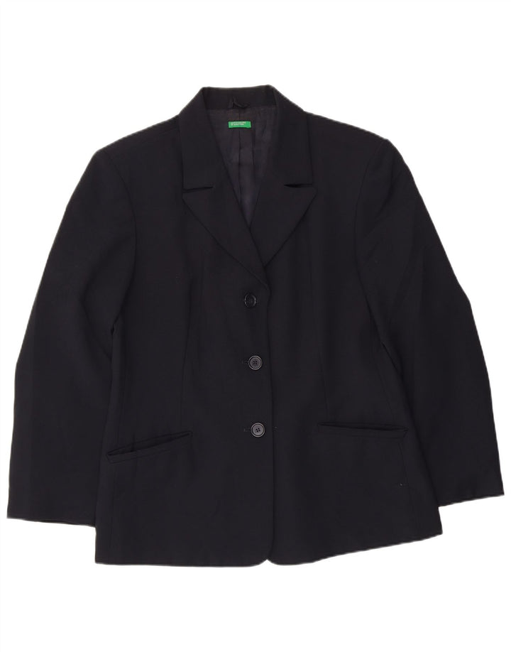 Jaqueta Blazer Feminina Benetton com 3 Botões IT 46 Grande Poliéster Azul Marinho