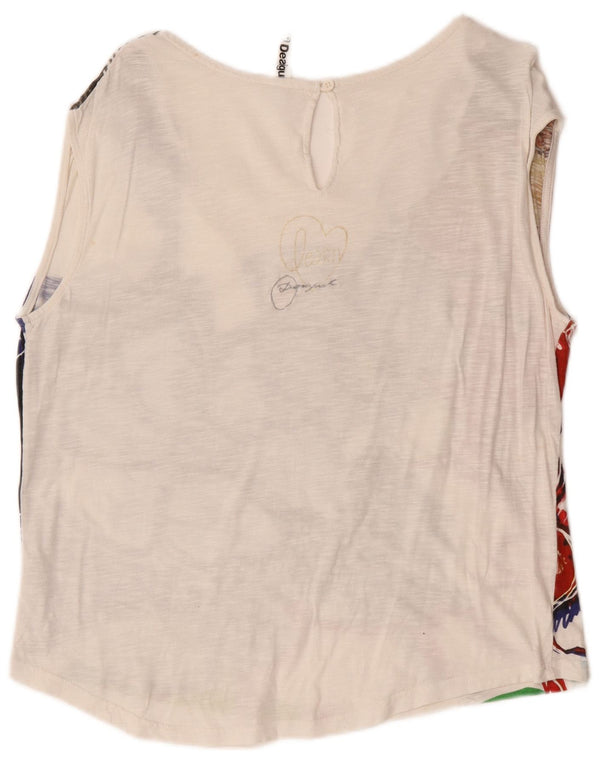 Top de colete gráfico feminino Desigual UK 18 XL branco floral algodão