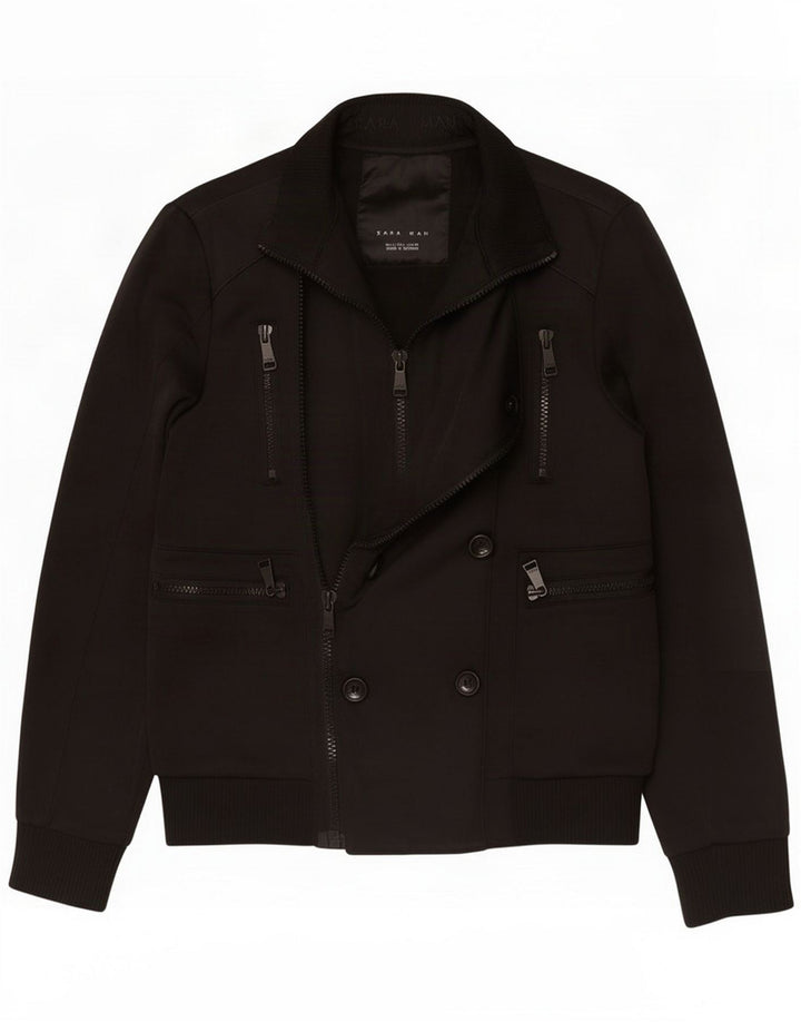 Zara Mens Bomber Jacket UK 40 Grande Poliéster Preto