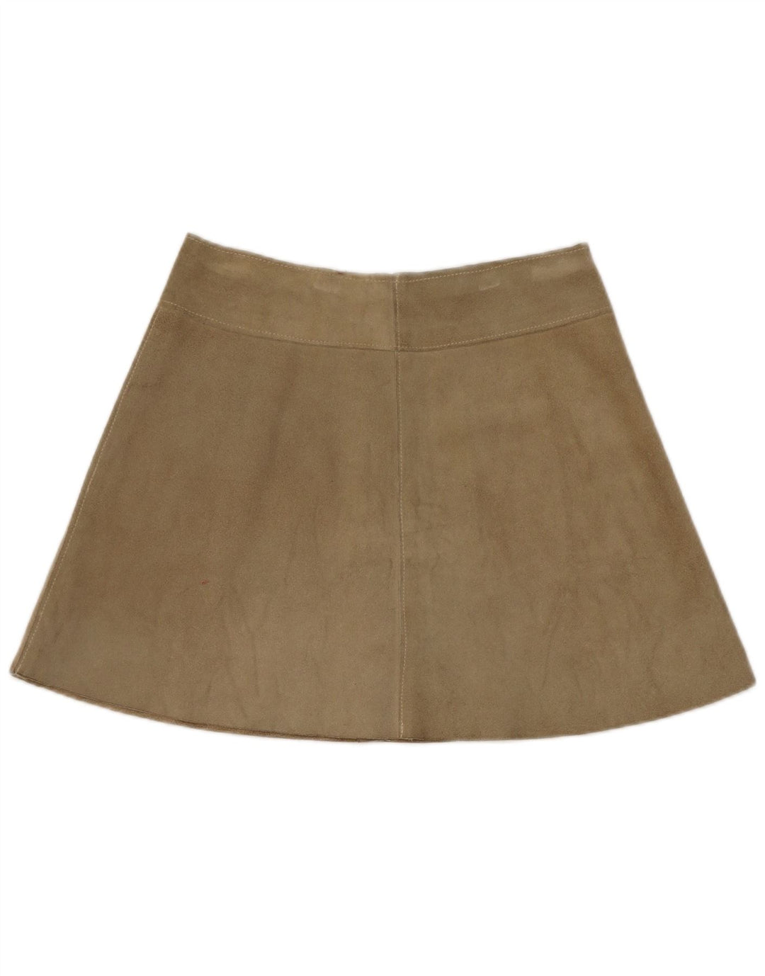 Minissaia feminina vintage de camurça W28 couro cáqui médio