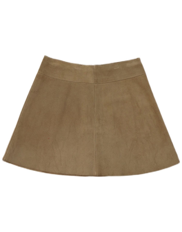 Minissaia feminina vintage de camurça W28 couro cáqui médio