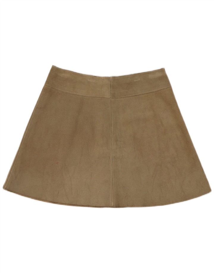 Minissaia feminina vintage de camurça W28 couro cáqui médio