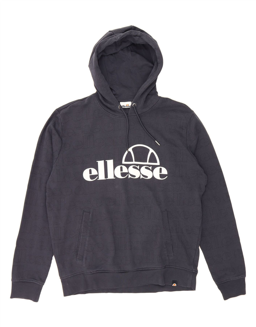 ELLESSE Mens Graphic Hoodie Jumper Large Navy Blue Cotton Vintage Ellesse and Second-Hand Ellesse from Messina Hembry 