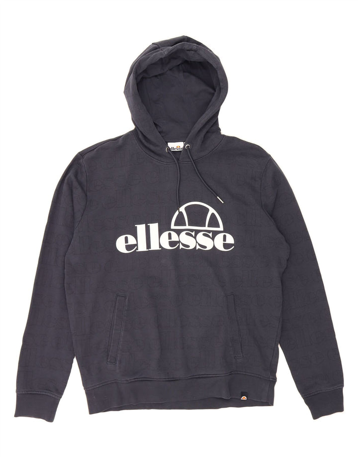 ELLESSE Mens Graphic Hoodie Jumper Large Navy Blue Cotton Vintage Ellesse and Second-Hand Ellesse from Messina Hembry 