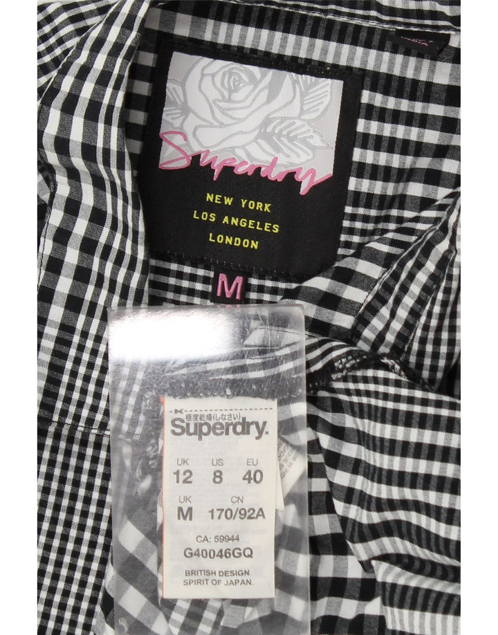 Camiseta feminina Superdry Longline gráfica UK 12 algodão xadrez preto médio