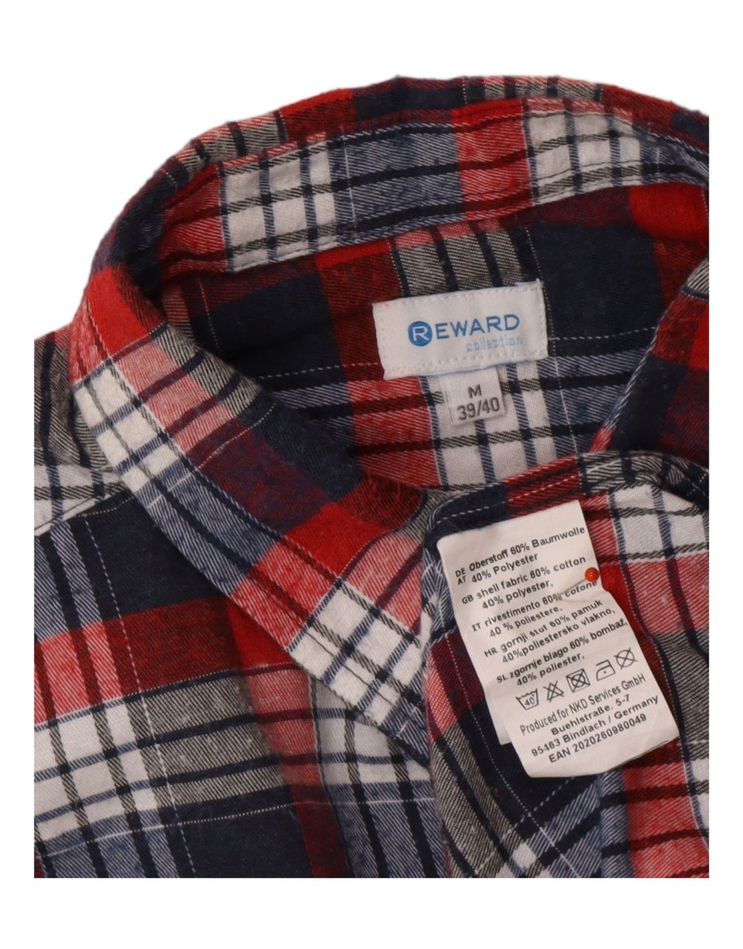 Camisa masculina de flanela REWARD Reino Unido 39/40 algodão xadrez vermelho médio