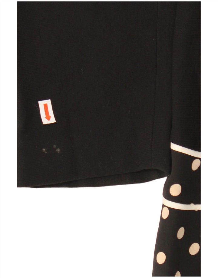 Jaqueta blazer feminina vintage com 3 botões Reino Unido 14 seda preta média com bolinhas