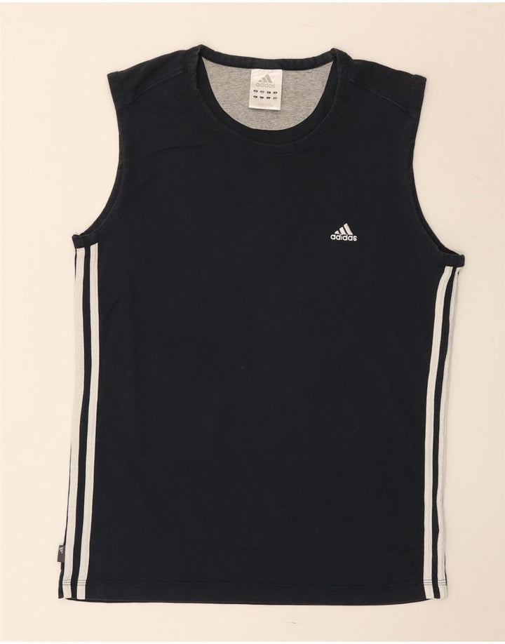 Adidas Mens Camiseta Top Médio Algodão Azul Marinho