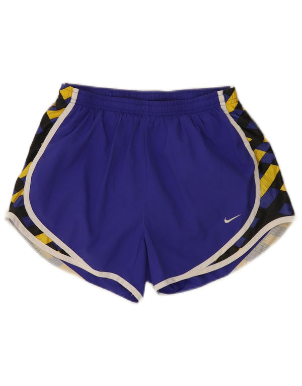 Shorts esportivos femininos Nike UK 8/10 pequeno poliéster geométrico roxo
