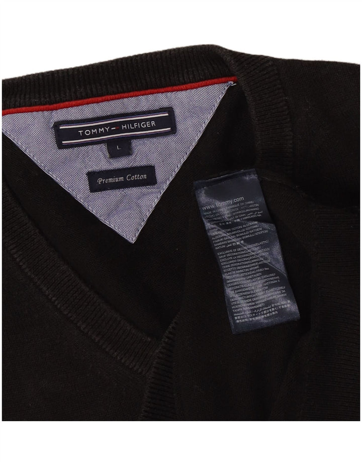 Suéter masculino Tommy Hilfiger com decote em V grande algodão preto