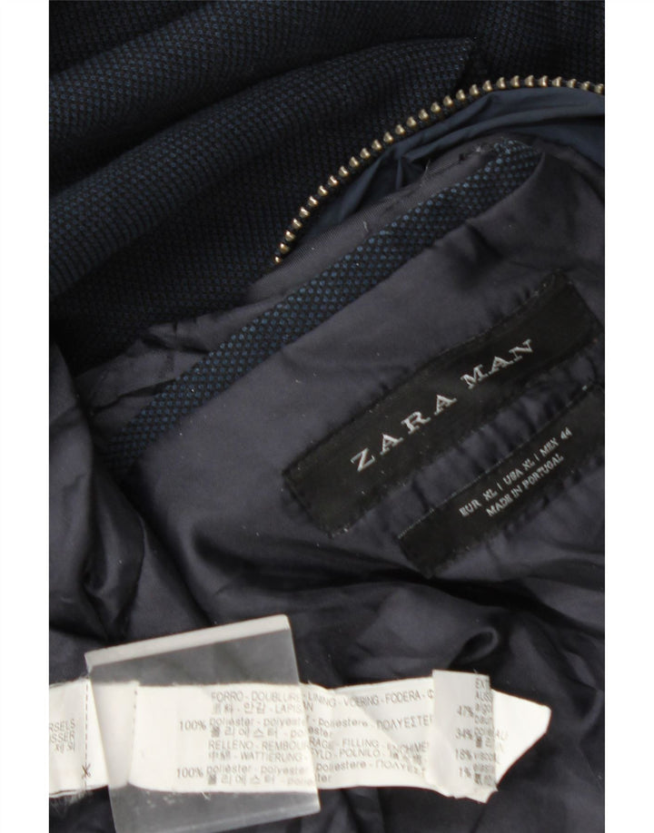 Jaqueta bomber masculina Zara UK 42 XL poliéster xadrez azul marinho