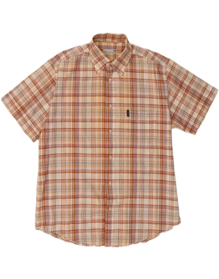 Camisa masculina de manga curta Sergio Tacchini grande algodão xadrez bege