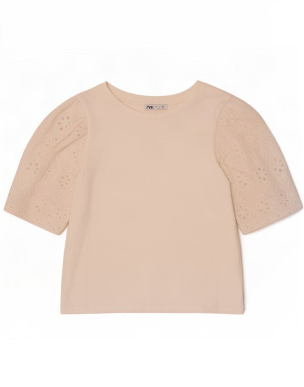 Zara Womens Crop T-Shirt Top UK 10 Pequeno Branco