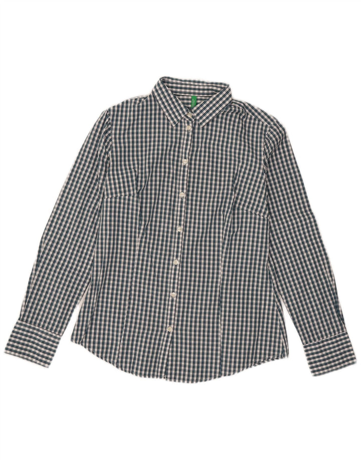 Camisa feminina Benetton UK 12 algodão guingão verde médio