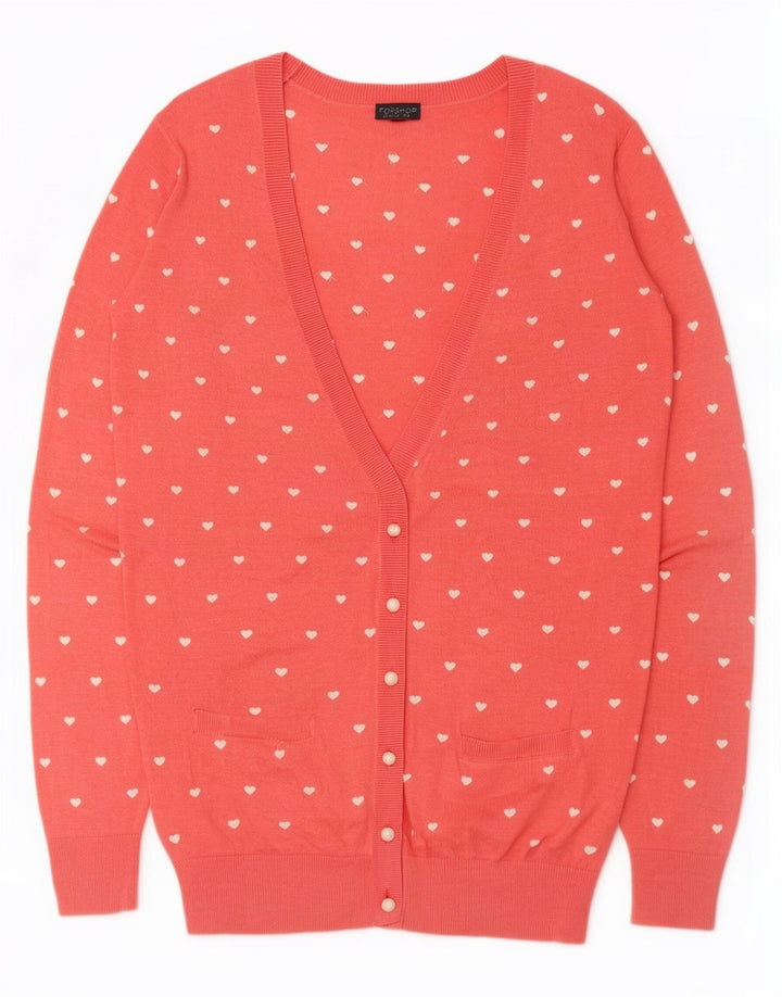 Suéter cardigã feminino Topshop com padrão abstrato Reino Unido 12 coração rosa médio