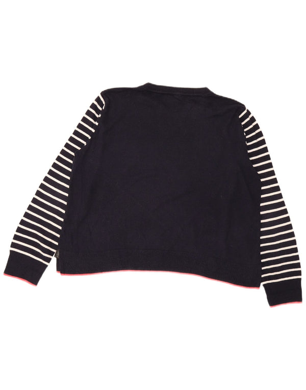 Suéter feminino Oasis com gola redonda e gola redonda, tamanho grande, listrado azul marinho, Reino Unido 16