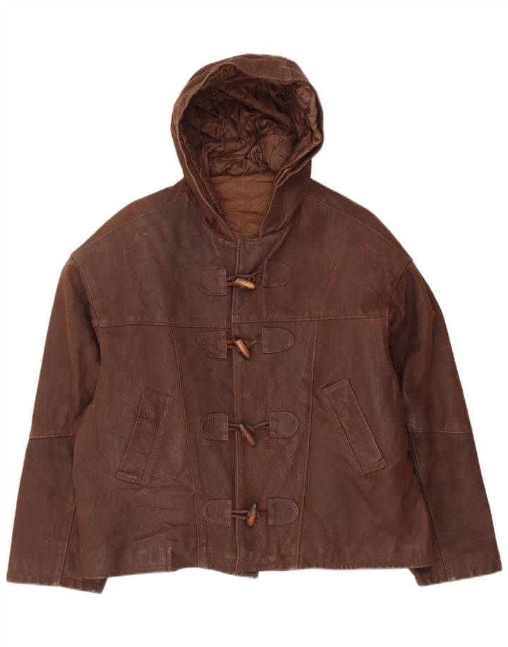 Jaqueta masculina de couro com capuz Bracci UK 38 marrom médio