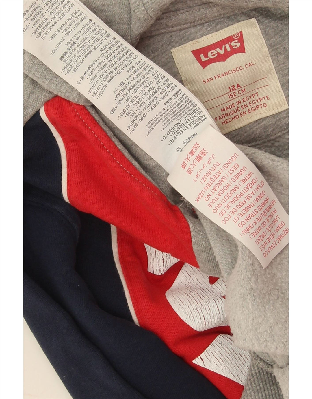 LEVI'S Girls Graphic Hoodie Jumper 11-12 Years Grey Colourblock Cotton Vintage Levi's and Second-Hand Levi's from Messina Hembry 