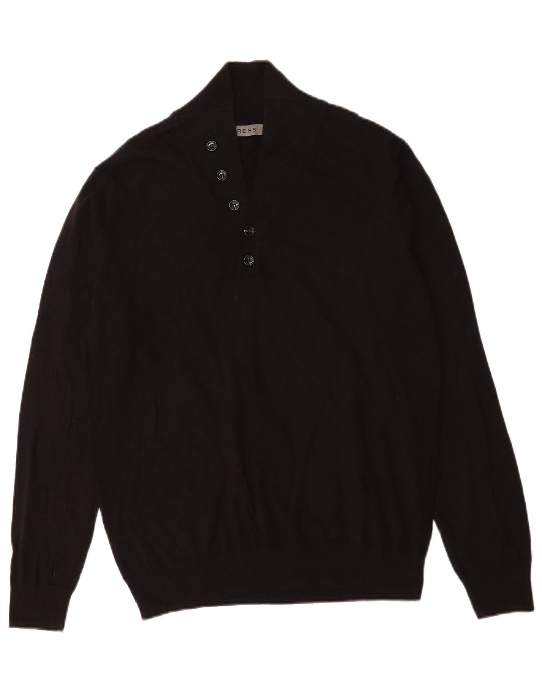 Suéter masculino Reiss com gola e botão grande de algodão preto