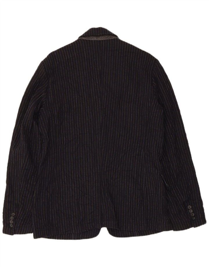 Jaqueta Blazer Guess Masculina com 2 Botões Reino Unido 38 Lã Listrada Azul Marinho Médio
