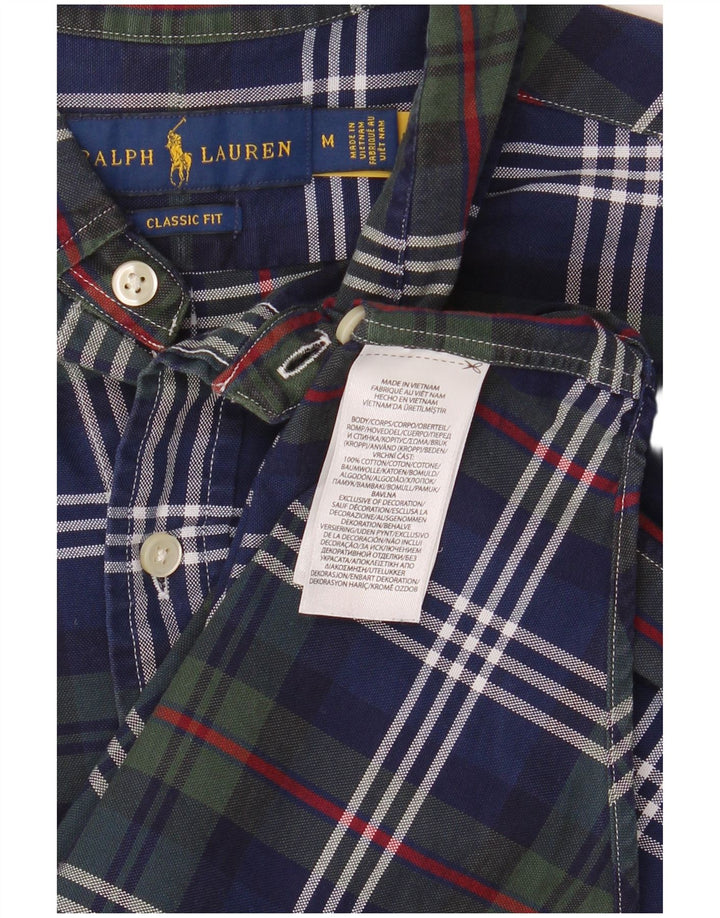 Camisa masculina de ajuste clássico RALPH LAUREN de algodão xadrez azul marinho médio