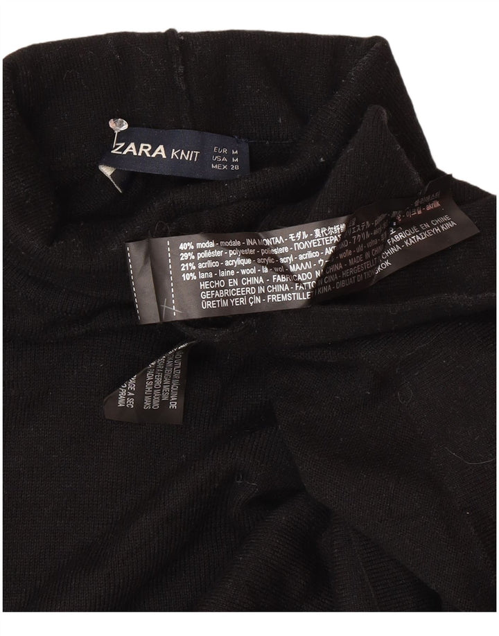 Suéter feminino Zara com gola redonda Reino Unido 14 médio preto modal