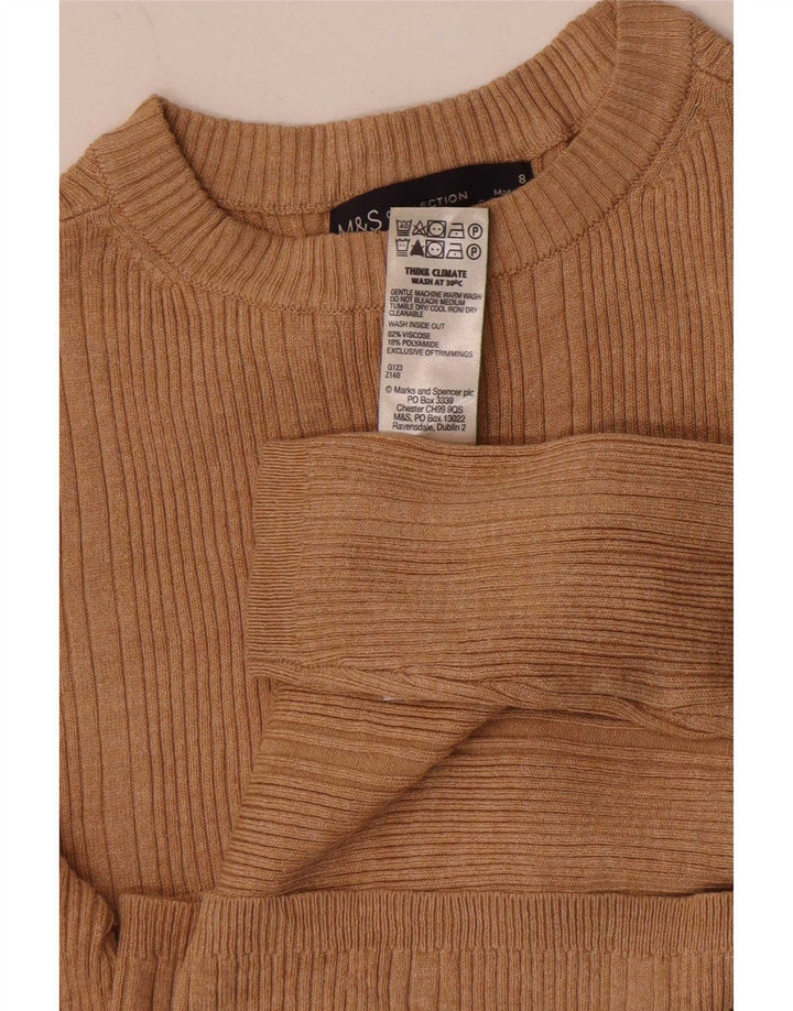 Top feminino Marks & Spencer manga comprida UK 8 pequeno bege viscose