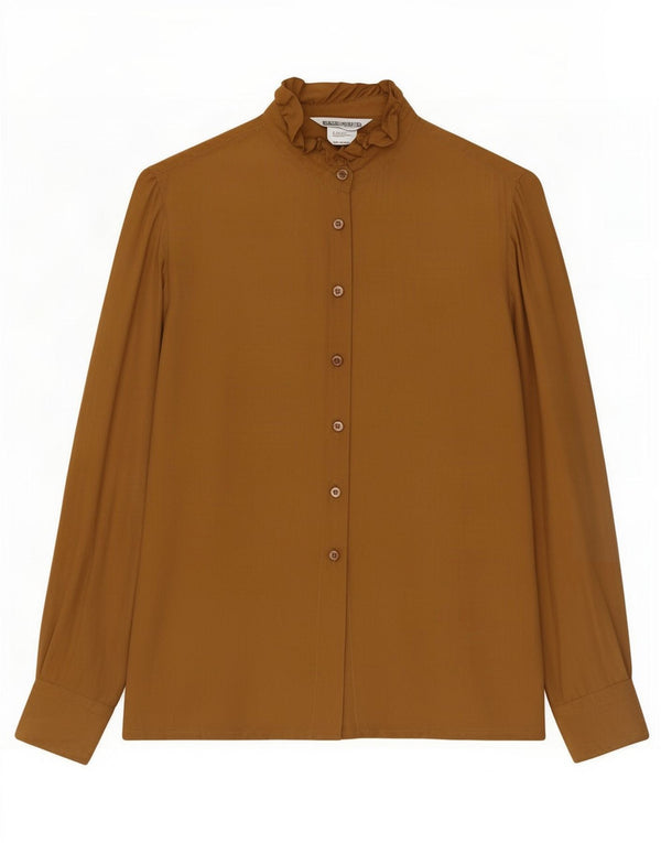 Blusa feminina de manga comprida Pancaldi & B Reino Unido 12 seda marrom médio