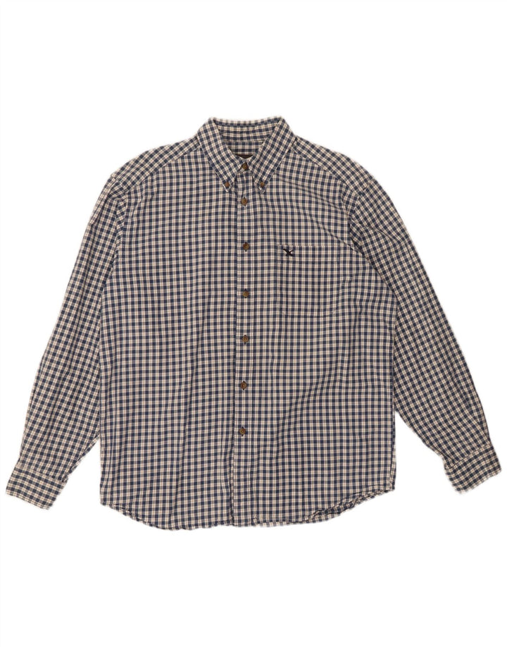 Camisa masculina de flanela Eddie Bauer algodão xadrez azul médio