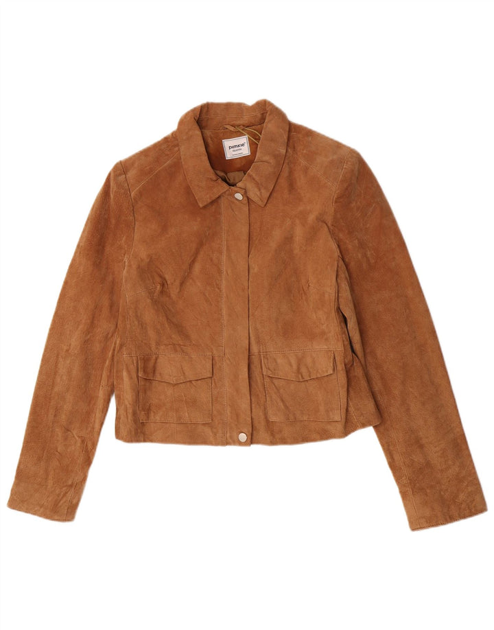 Jaqueta feminina Pimkie de camurça curta UE 38 couro marrom médio