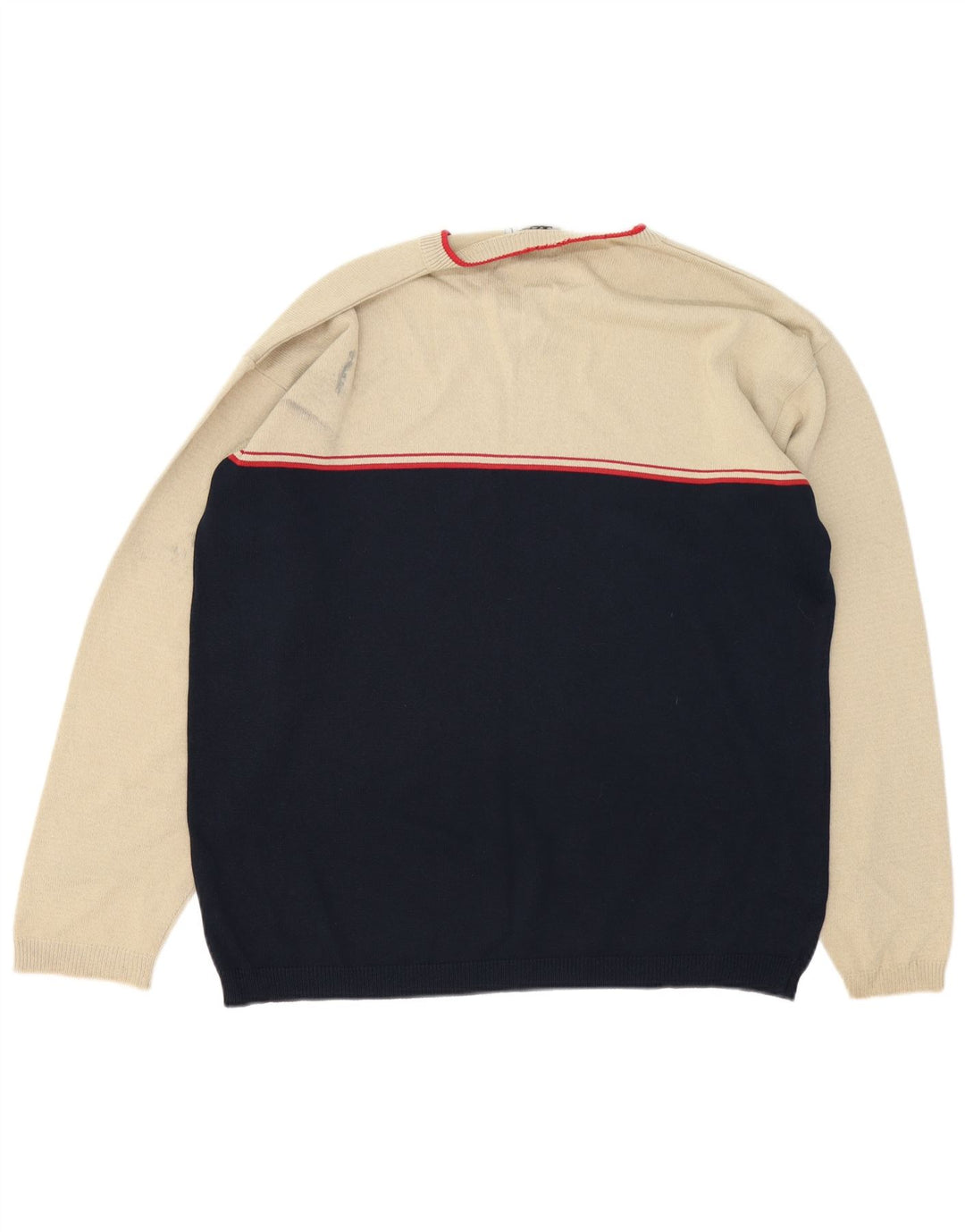 Suéter masculino vintage grande bloco colorido bege poliacrílico