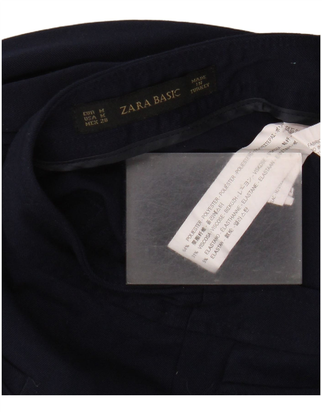 Calça casual feminina Zara Bootcut médio W28 L30 azul marinho poliéster
