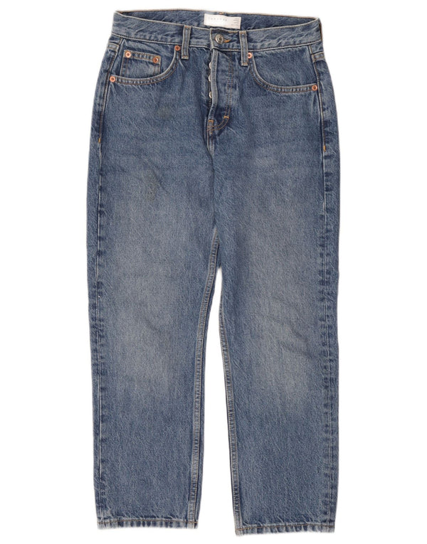Topshop Feminino Editor Tapered Jeans UK 8 W26 L28 Azul Algodão