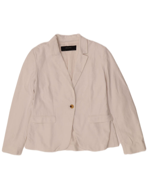 Jaqueta blazer feminina Zara com 1 botão Reino Unido 14 grande algodão branco