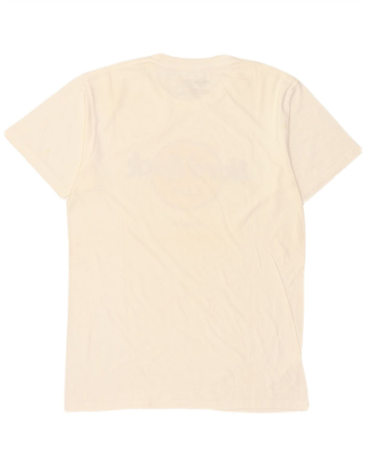 Camiseta masculina Hard Rock Cafe Praha com estampa gráfica de algodão branco médio