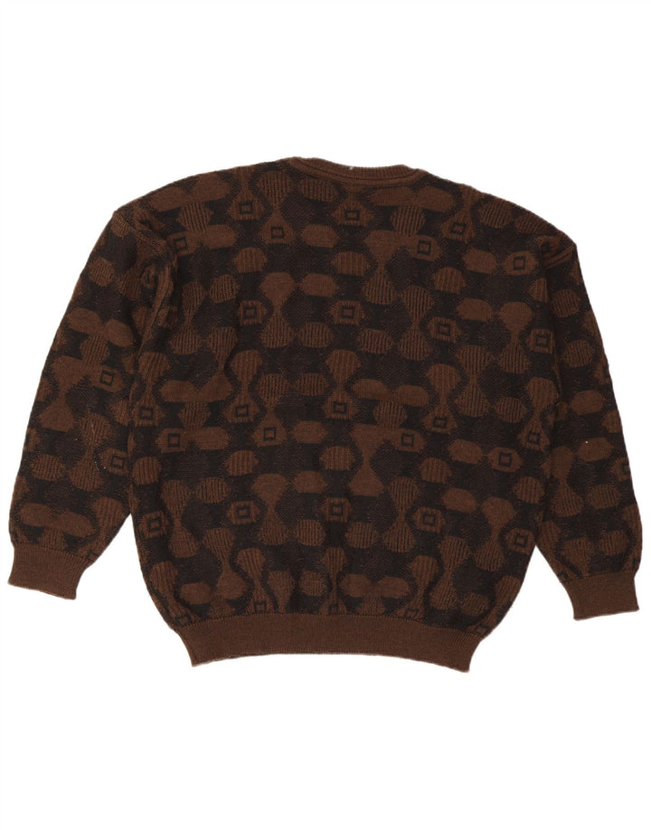 Suéter masculino Baffo com gola redonda, grande marrom argyle/acrílico diamante