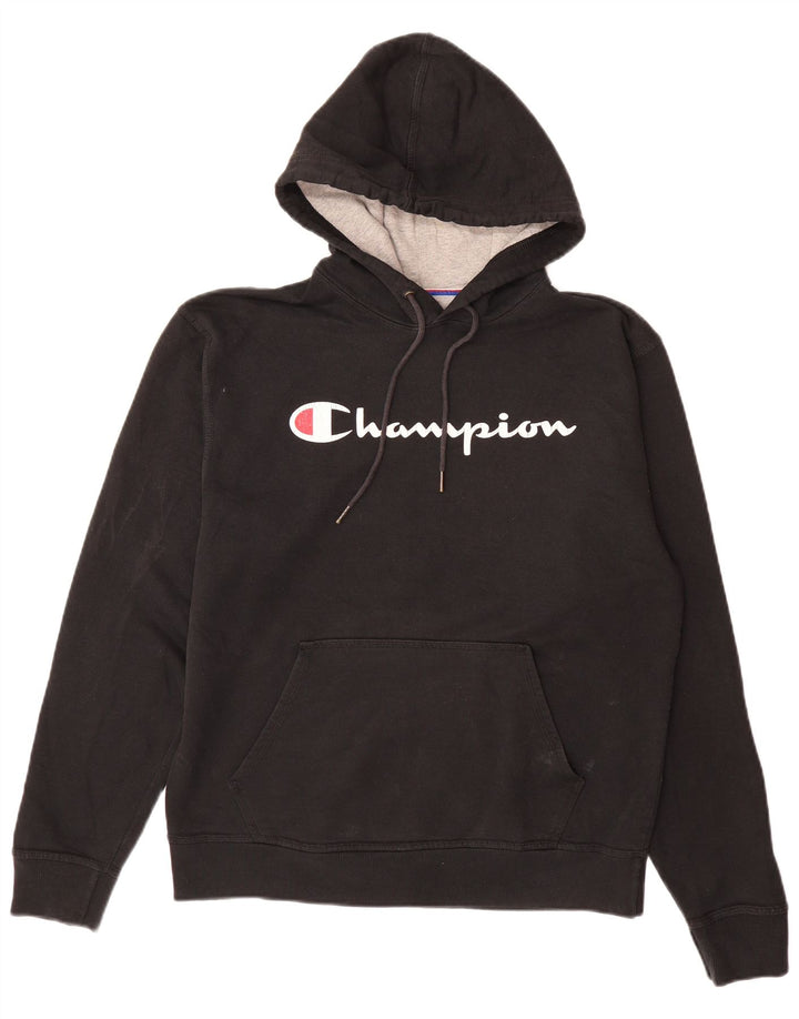 CHAMPION Suéter masculino com capuz gráfico médio algodão preto