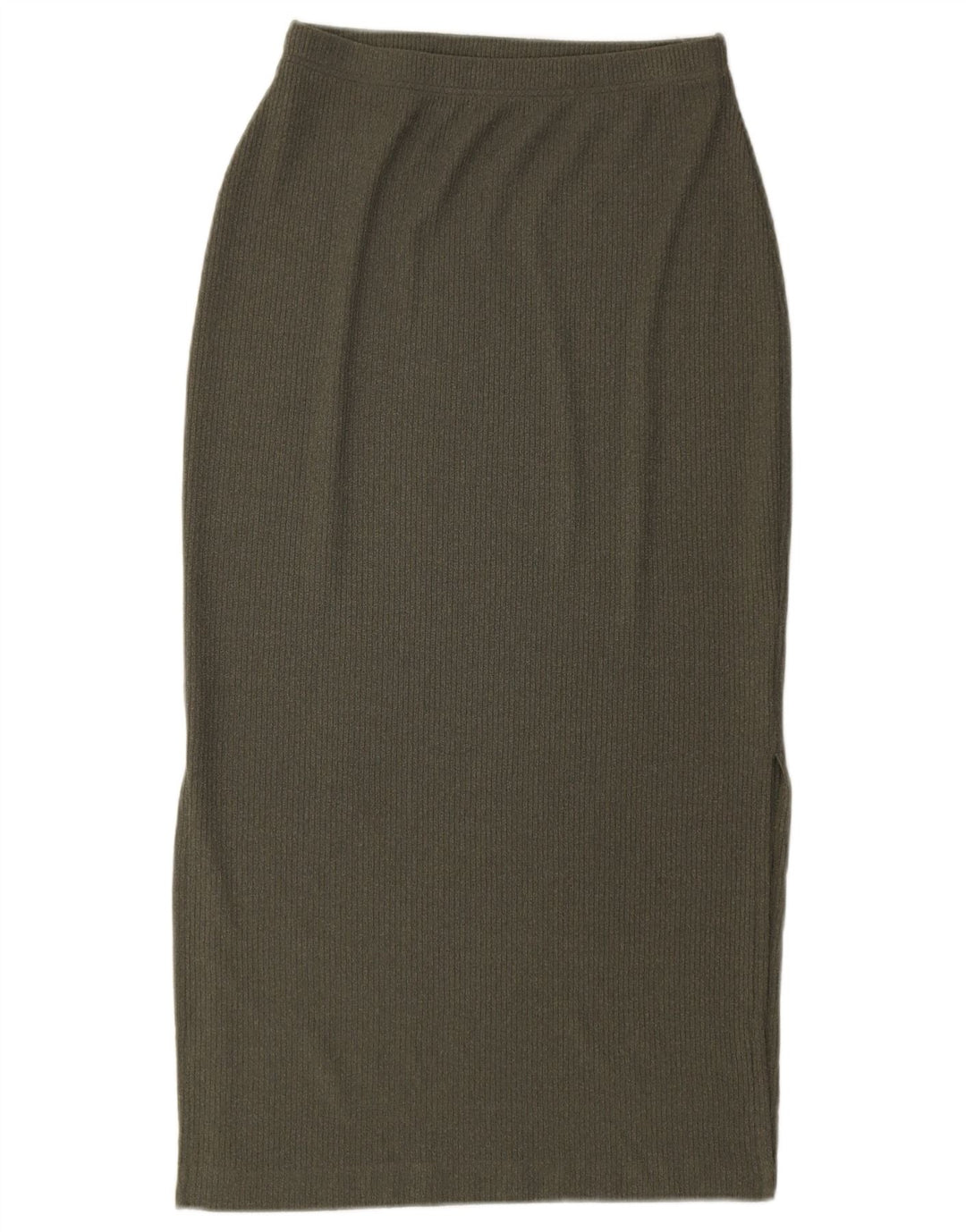 Saia midi de malha feminina Marks & Spencer Reino Unido 12 médio W28 poliéster cáqui