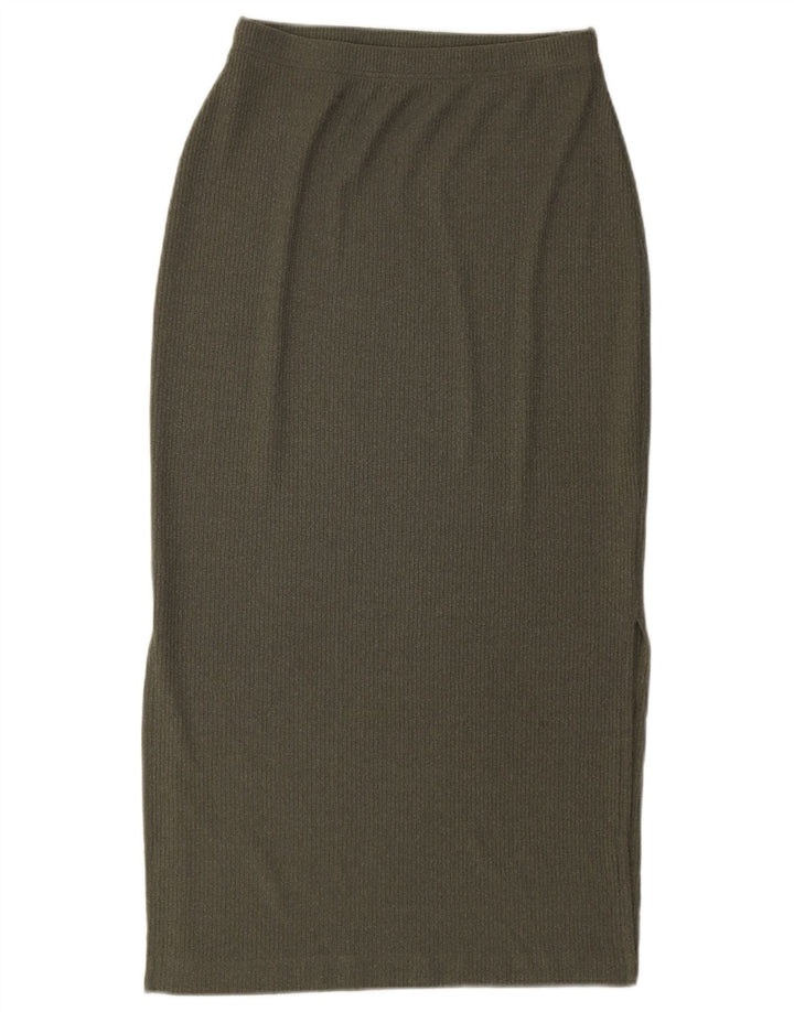 Saia midi de malha feminina Marks & Spencer Reino Unido 12 médio W28 poliéster cáqui