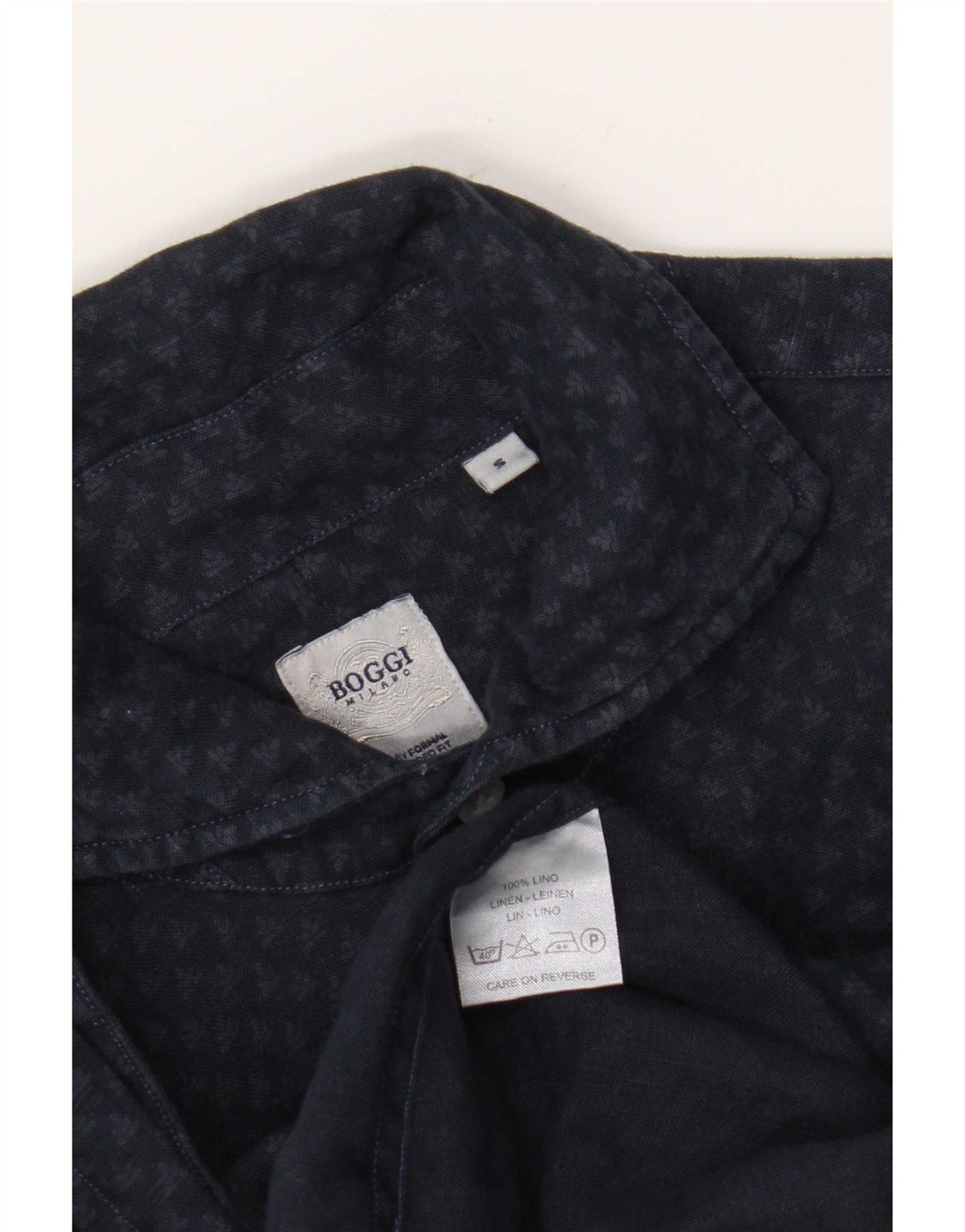 Camisa masculina Boggi Milano pequena linho manchado azul marinho