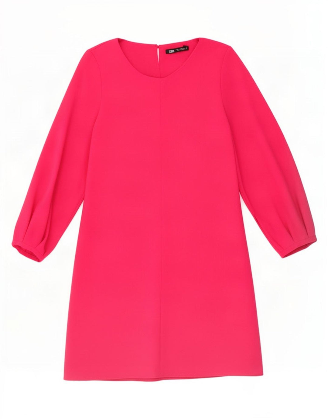 Vestido feminino Zara manga 3/4 linha A UK 12 poliéster rosa médio