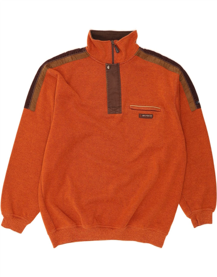 JIM SPENCER Mens Zip Neck Jumper Sweater XL Orange Cotton Vintage Jim Spencer and Second-Hand Jim Spencer from Messina Hembry 