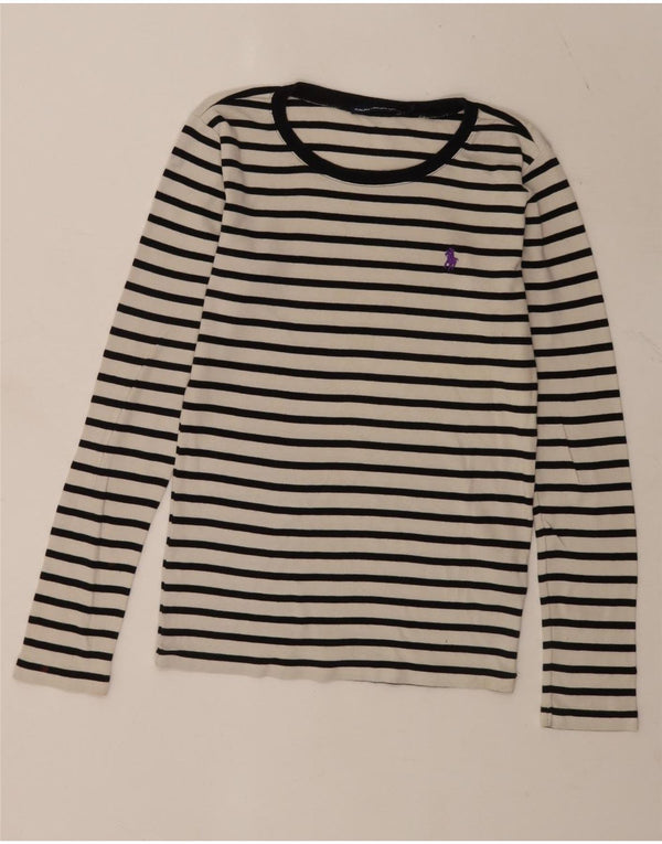 Ralph Lauren Top feminino de manga comprida UK 12 algodão listrado branco médio